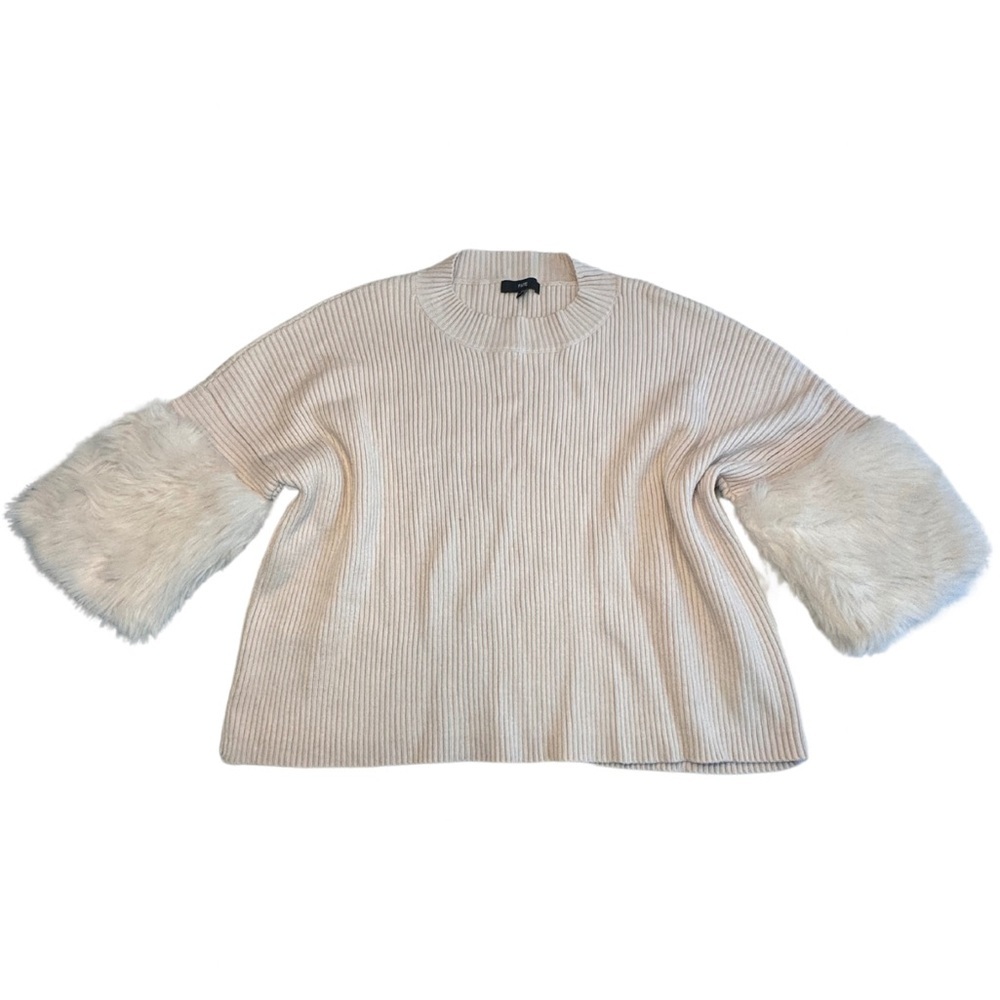 Fate Cream Cropped Sweater with Faux Fur Trim